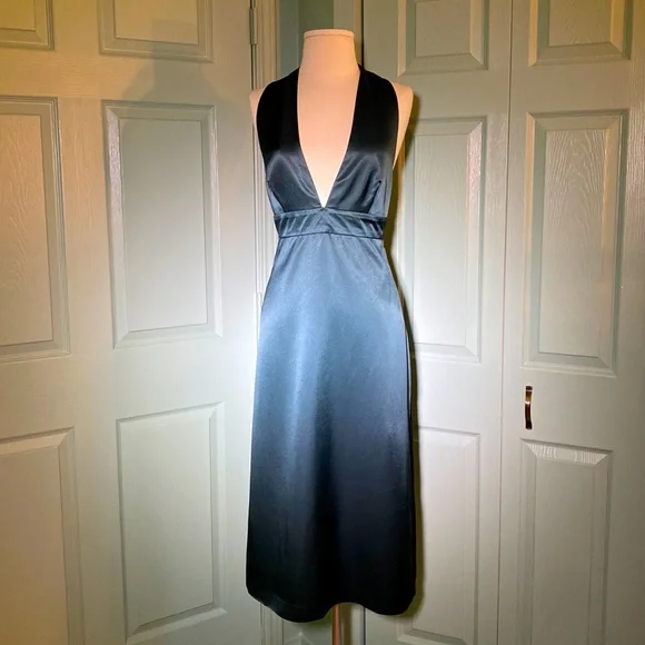 French Connection | Dresses | Vintage French Connection Rich Emerald Green  Satin Deep V Tie Halter Dress | Poshmark